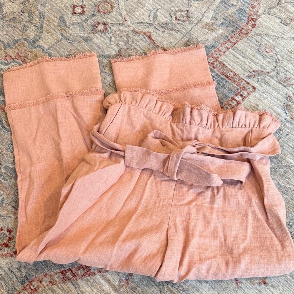 Lovers + Friends pink linen high waist pants.